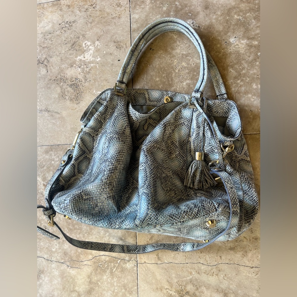 G.I.L.I. Snake-Embossed Gray & Black Hobo Bag